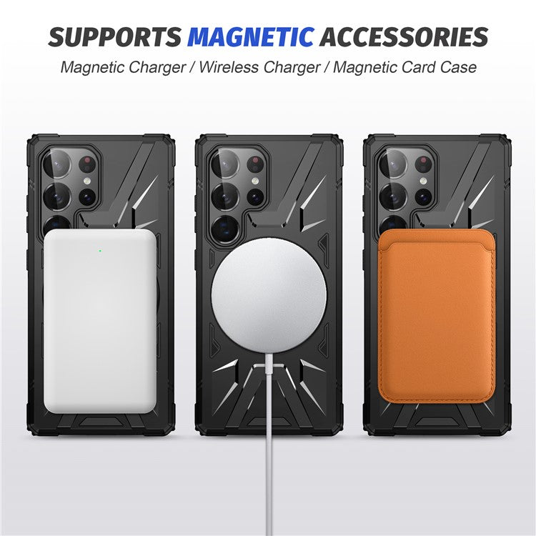 For Samsung Galaxy S25 Ultra Case Compatible with MagSafe Kickstand TPU PC Phone Cover - Black