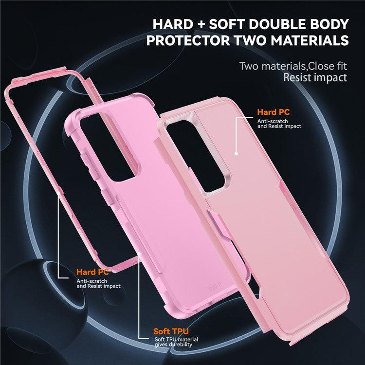 For Samsung Galaxy S25 / S24 Case 3 in 1 Shockproof TPU PC Phone Cover - Pink