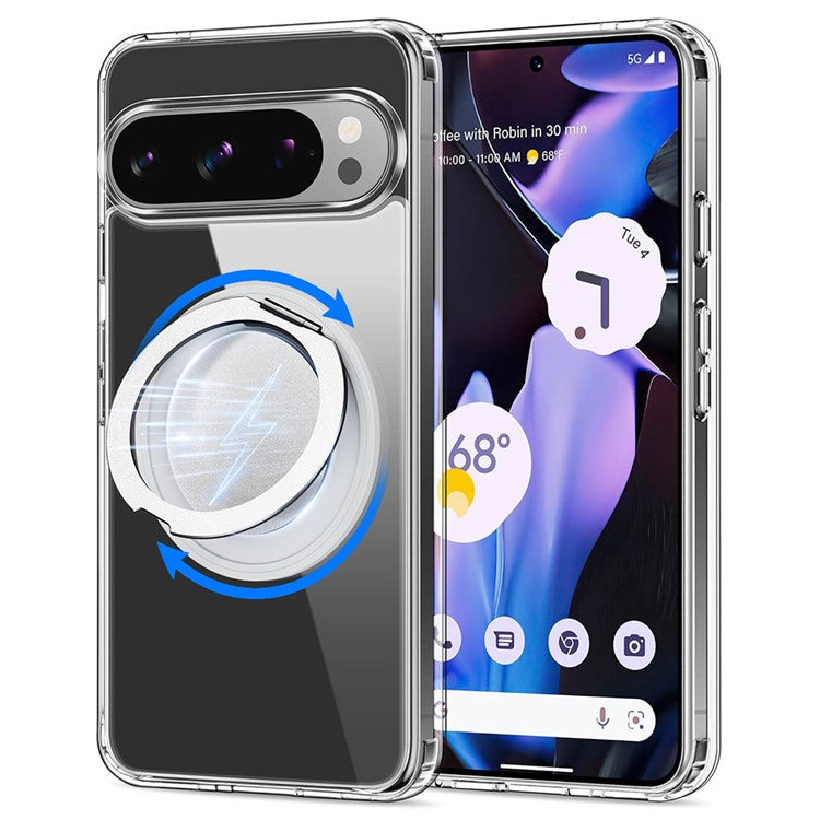 For Google Pixel 9 Pro XL Magnetic Case Rotary Kickstand TPU PC Clear Phone Back Cover