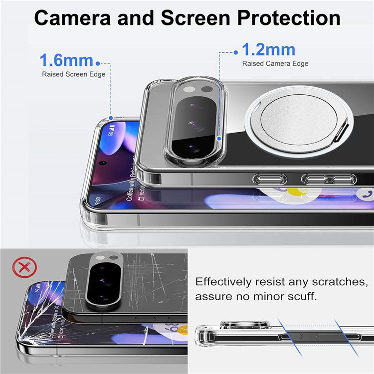 For Google Pixel 9 Pro XL Magnetic Case Rotary Kickstand TPU PC Clear Phone Back Cover