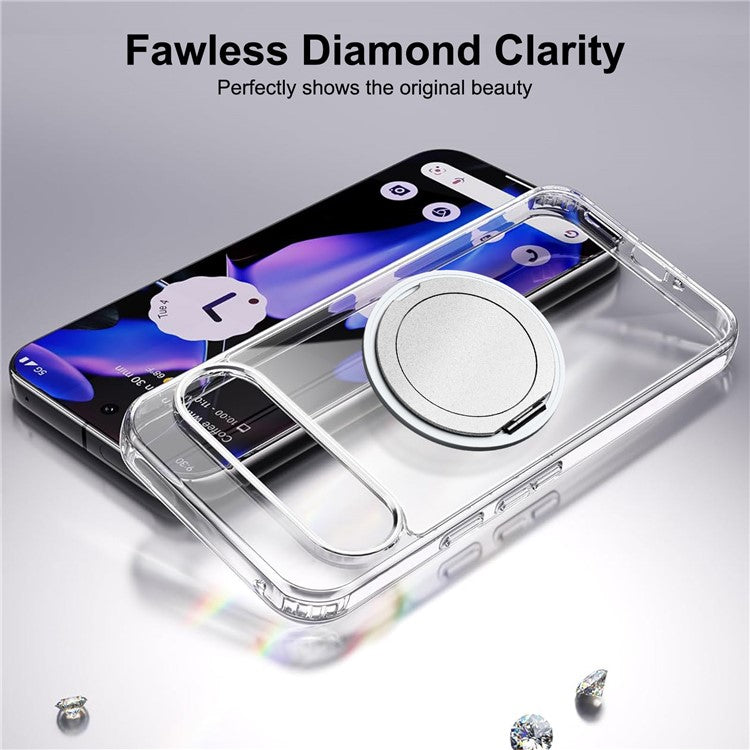 For Google Pixel 9 Pro XL Magnetic Case Rotary Kickstand TPU PC Clear Phone Back Cover