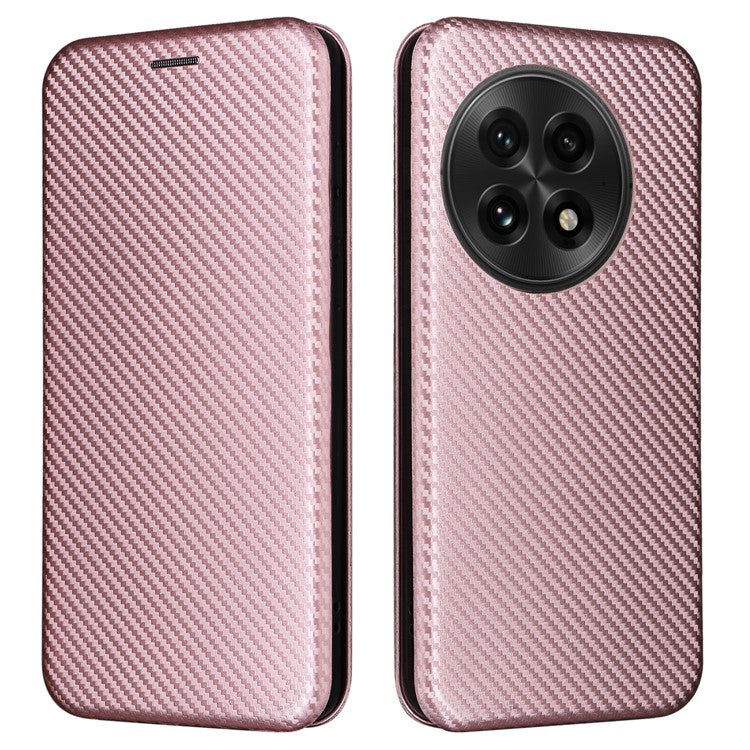 For OnePlus 13 Case Carbon Fiber Texture Drop-Proof PU Leather Phone Cover - Rose Gold