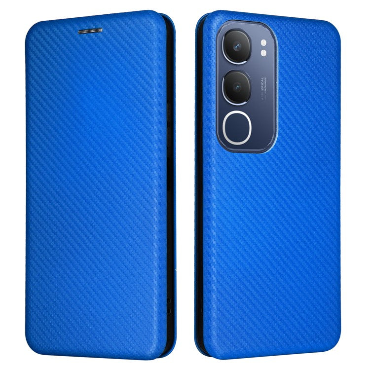 For vivo Y19s 4G Case Carbon Fiber Texture Drop-Proof PU Leather Phone Cover - Blue