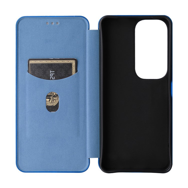 For vivo Y19s 4G Case Carbon Fiber Texture Drop-Proof PU Leather Phone Cover - Blue