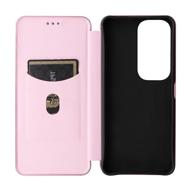 For vivo Y19s 4G Case Carbon Fiber Texture Drop-Proof PU Leather Phone Cover - Rose Gold