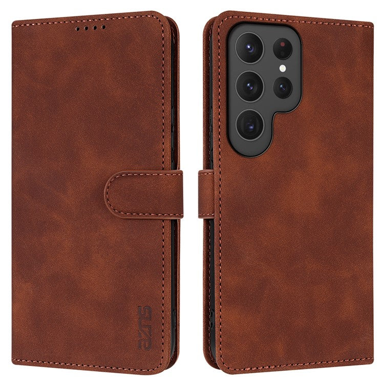 AZNS For Samsung Galaxy S25 Ultra Case PU Leather Wallet Phone Cover - Brown