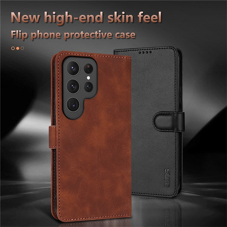 AZNS For Samsung Galaxy S25 Ultra Case PU Leather Wallet Phone Cover - Brown