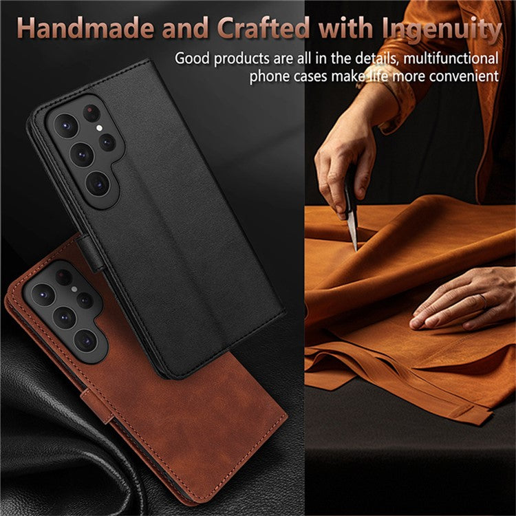 AZNS For Samsung Galaxy S25 Ultra Case PU Leather Wallet Phone Cover - Brown