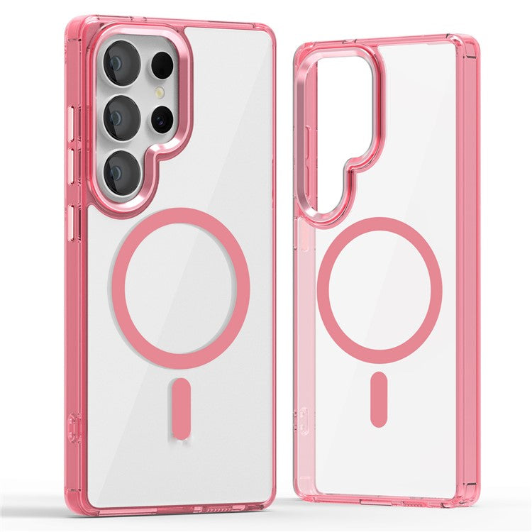 For Samsung Galaxy S25 Ultra Case Compatible with MagSafe TPU+PC Transparent Phone Cover - Pink