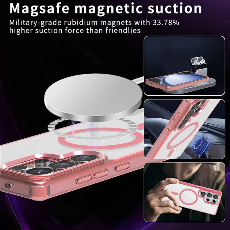 For Samsung Galaxy S25 Ultra Case Compatible with MagSafe TPU+PC Transparent Phone Cover - Pink