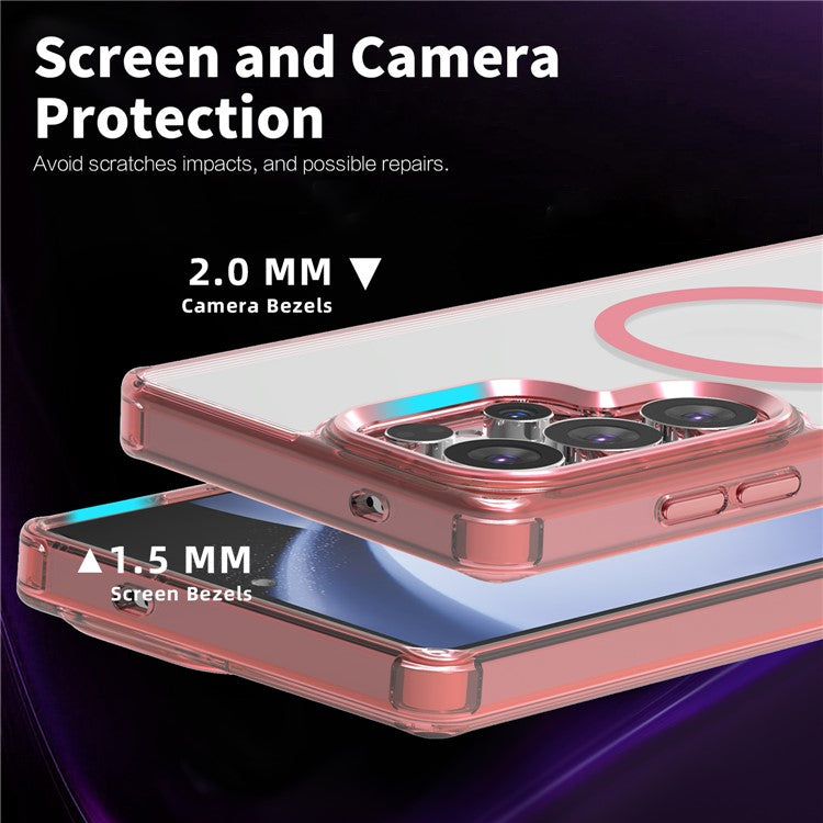 For Samsung Galaxy S25 Ultra Case Compatible with MagSafe TPU+PC Transparent Phone Cover - Pink