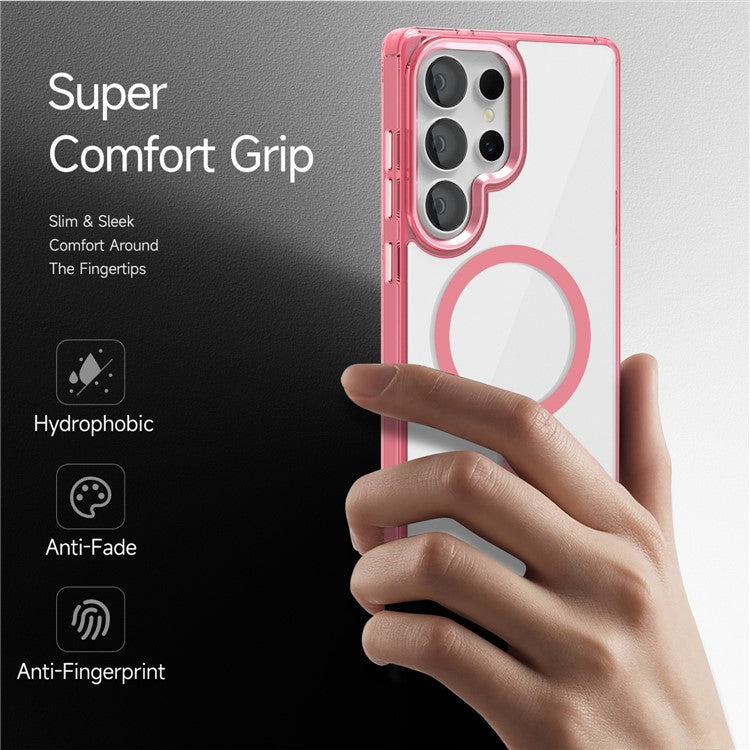 For Samsung Galaxy S25 Ultra Case Compatible with MagSafe TPU+PC Transparent Phone Cover - Pink