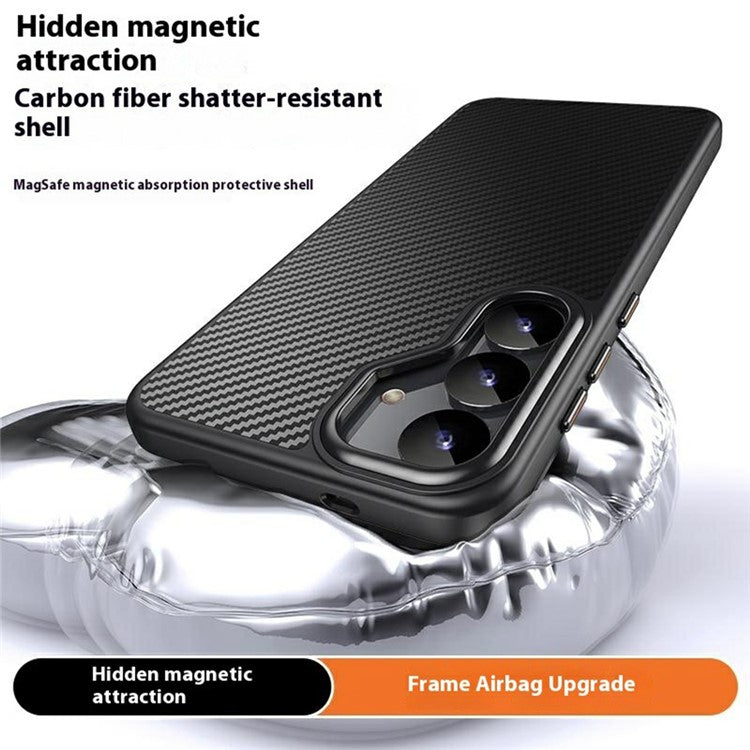 For Samsung Galaxy S25 Magnetic Case Compatible with MagSafe Carbon Fiber Texture PC + TPU Cover