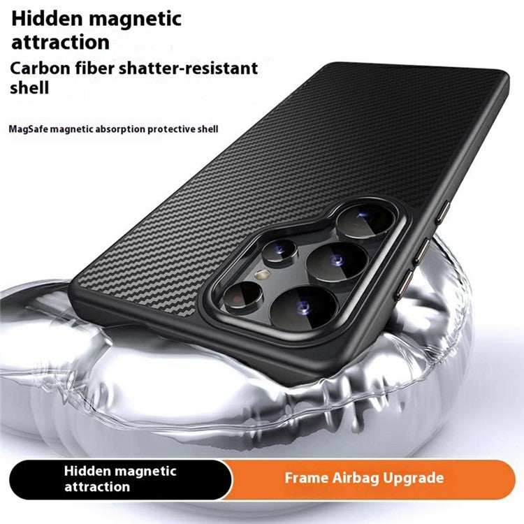 For Samsung Galaxy S25 Ultra Magnetic Case Compatible with MagSafe Carbon Fiber Texture PC + TPU Cover