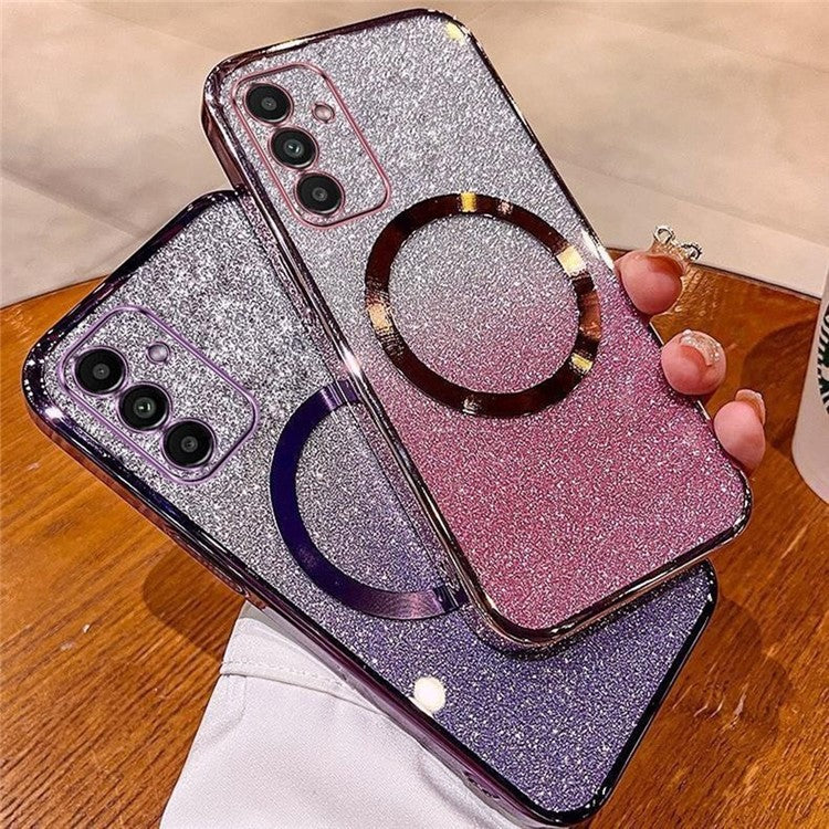 For Samsung Galaxy S25 Case Compatible with MagSafe Electroplated Gradient Glitter TPU Phone Cover - Rose Gold