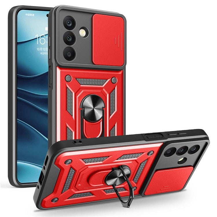 For Samsung Galaxy A26 5G Case with Slide Camera Lid PC+TPU Kickstand Phone Cover - Red