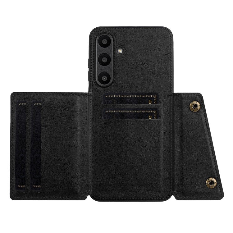 For Samsung Galaxy A36 5G Case with Card Slots Kickstand Leather + TPU Phone Cover - Black