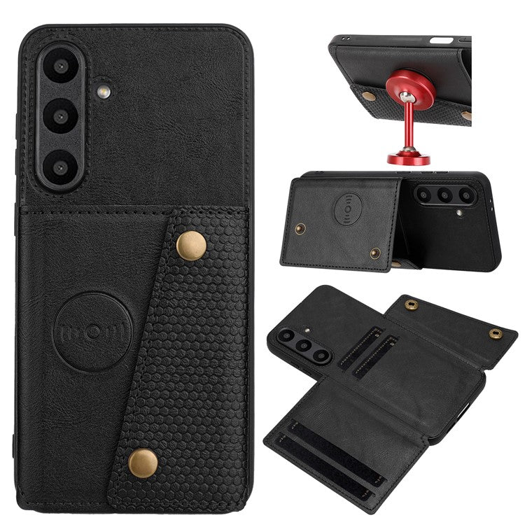 For Samsung Galaxy A36 5G Case with Card Slots Kickstand Leather + TPU Phone Cover - Black