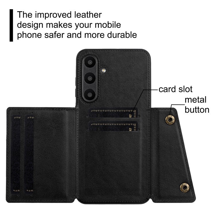 For Samsung Galaxy A36 5G Case with Card Slots Kickstand Leather + TPU Phone Cover - Black