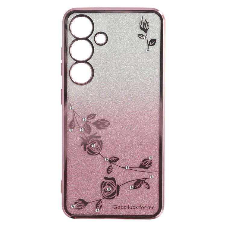 KADEM For Samsung Galaxy S25 Case Ring Kickstand TPU Flowers Phone Cover Gradient Glitter - Rose Gold