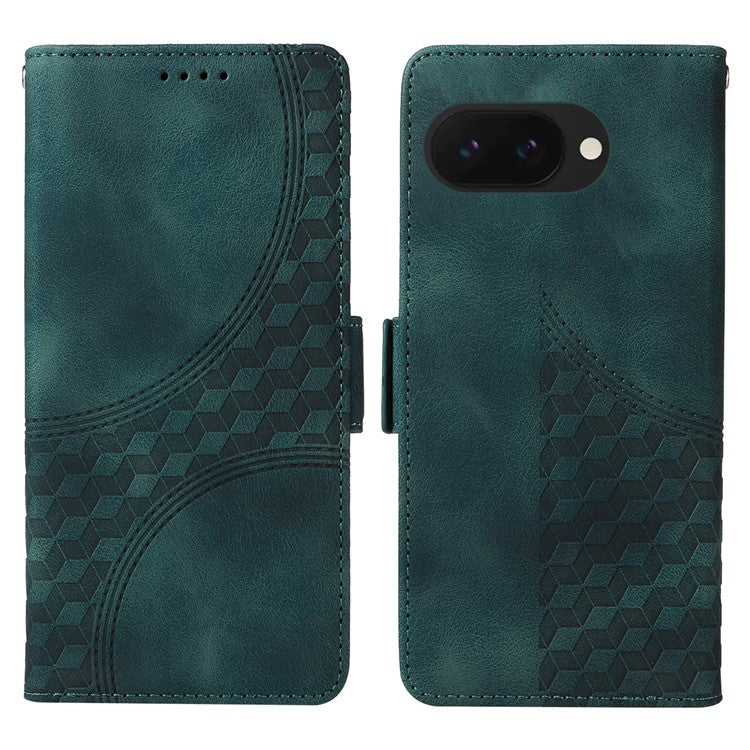 For Google Pixel 9a Case PU Leather Phone Cover Rhombus Starry Imprinted - Green