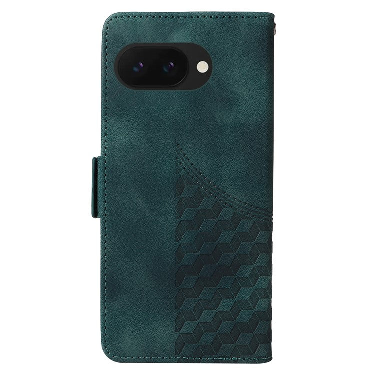 For Google Pixel 9a Case PU Leather Phone Cover Rhombus Starry Imprinted - Green