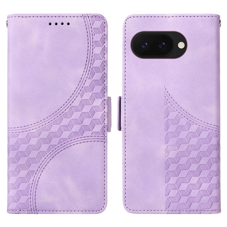 For Google Pixel 9a Case PU Leather Phone Cover Rhombus Starry Imprinted - Purple