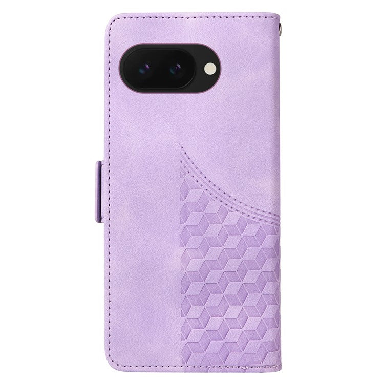 For Google Pixel 9a Case PU Leather Phone Cover Rhombus Starry Imprinted - Purple