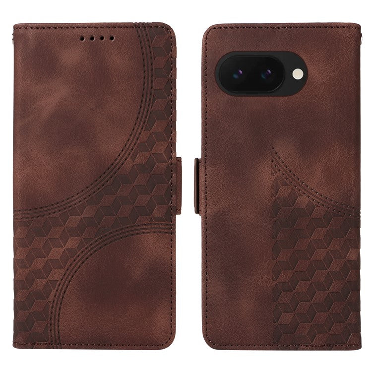 For Google Pixel 9a Case PU Leather Phone Cover Rhombus Starry Imprinted - Brown