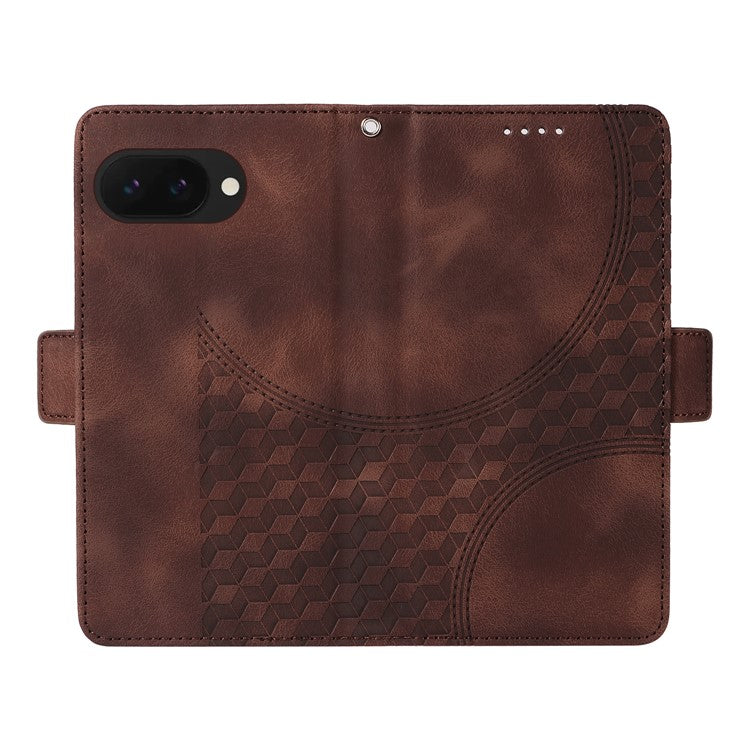 For Google Pixel 9a Case PU Leather Phone Cover Rhombus Starry Imprinted - Brown