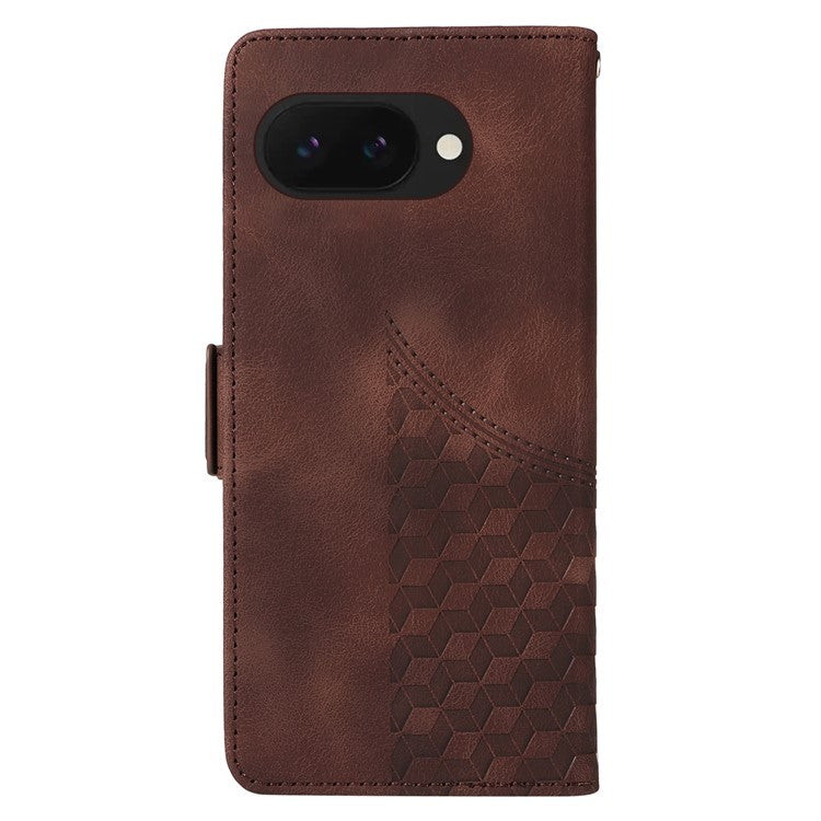 For Google Pixel 9a Case PU Leather Phone Cover Rhombus Starry Imprinted - Brown