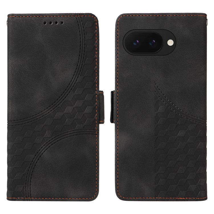 For Google Pixel 9a Case PU Leather Phone Cover Rhombus Starry Imprinted - Black