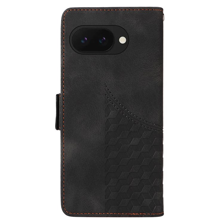 For Google Pixel 9a Case PU Leather Phone Cover Rhombus Starry Imprinted - Black