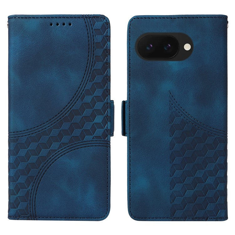 For Google Pixel 9a Case PU Leather Phone Cover Rhombus Starry Imprinted - Blue