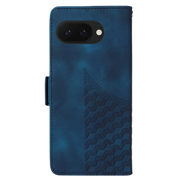 For Google Pixel 9a Case PU Leather Phone Cover Rhombus Starry Imprinted - Blue