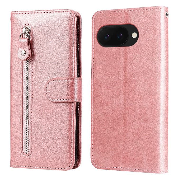 For Google Pixel 9a Case Zipper Wallet Calf Texture PU Leather Phone Cover - Pink