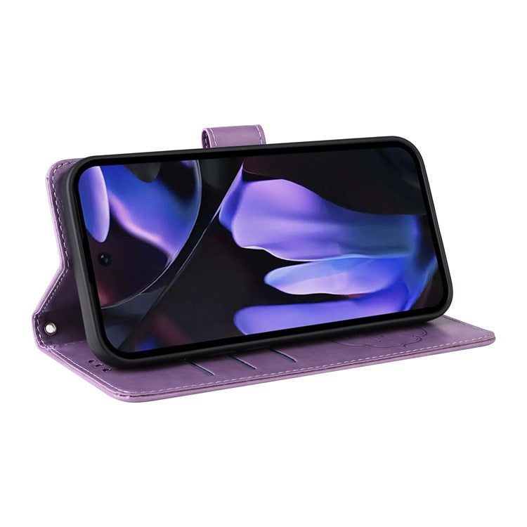 For Google Pixel 9a Leather Case Butterfly Floral Imprint Wallet Stand Cover - Purple