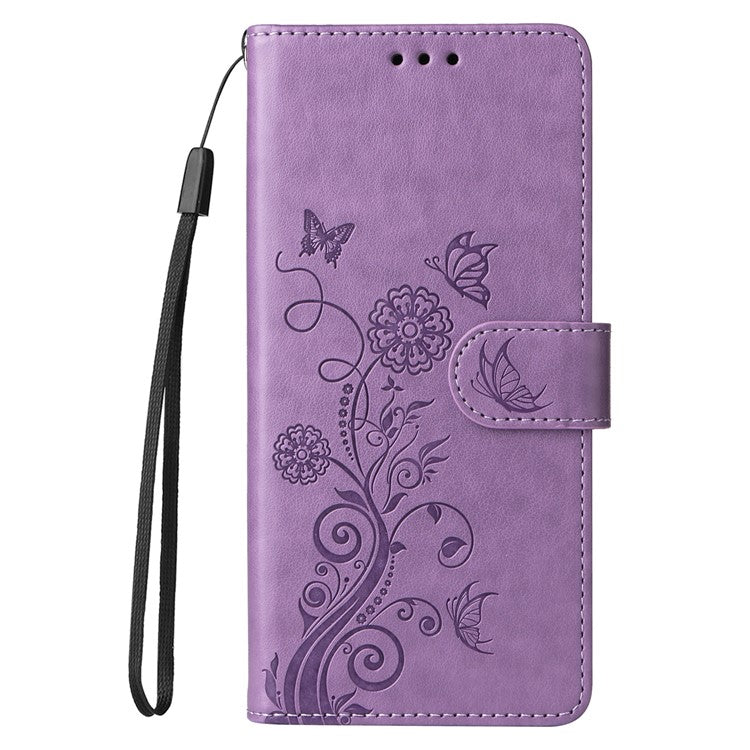 For Google Pixel 9a Leather Case Butterfly Floral Imprint Wallet Stand Cover - Purple