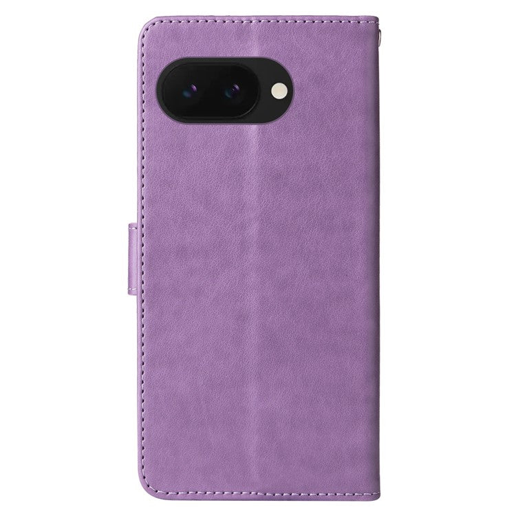 For Google Pixel 9a Leather Case Butterfly Floral Imprint Wallet Stand Cover - Purple