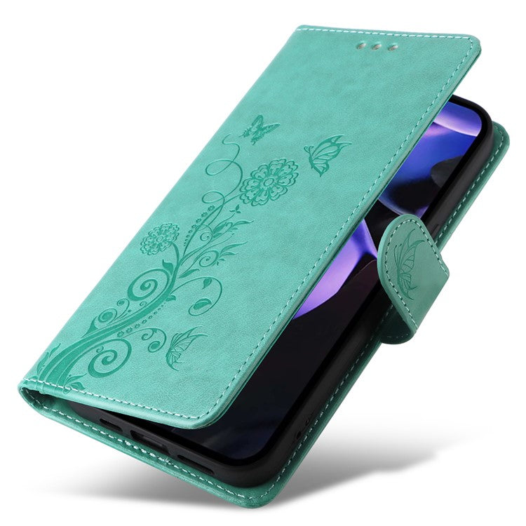 For Google Pixel 9a Leather Case Butterfly Floral Imprint Wallet Stand Cover - Green