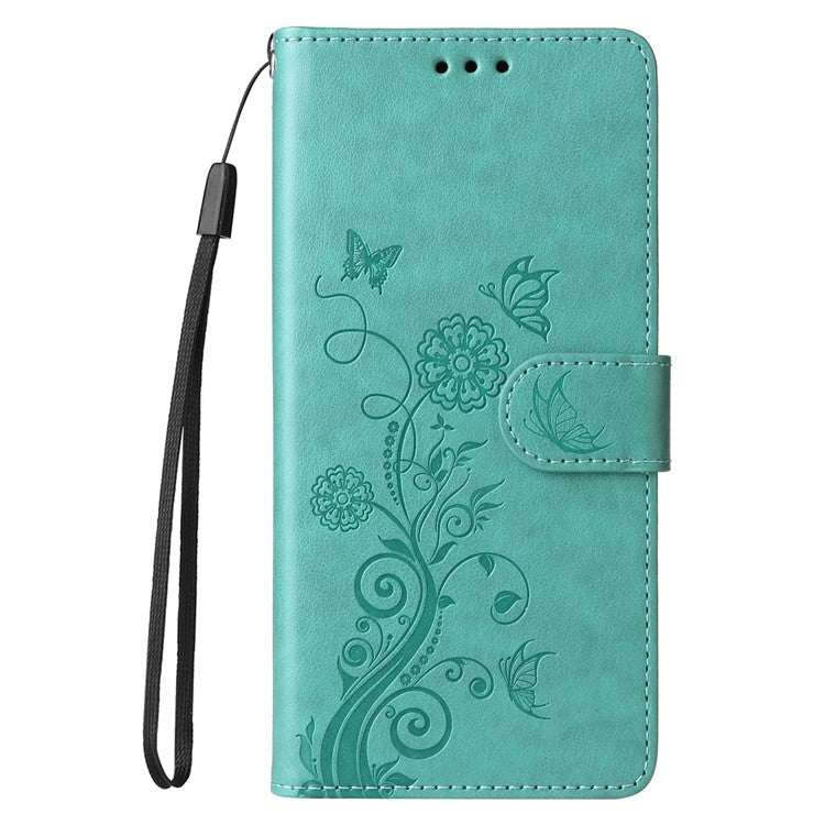 For Google Pixel 9a Leather Case Butterfly Floral Imprint Wallet Stand Cover - Green