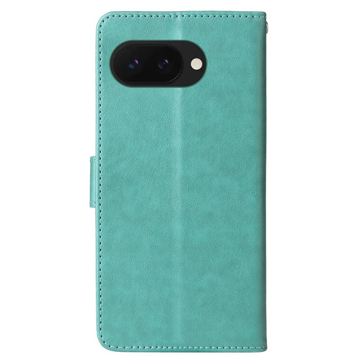 For Google Pixel 9a Leather Case Butterfly Floral Imprint Wallet Stand Cover - Green