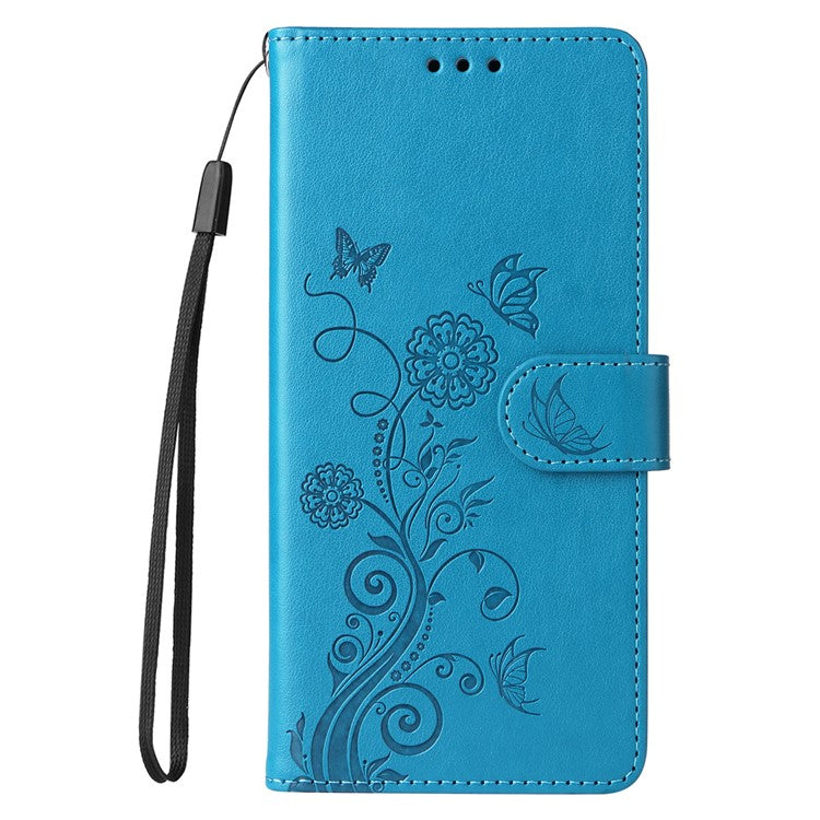 For Google Pixel 9a Leather Case Butterfly Floral Imprint Wallet Stand Cover - Blue