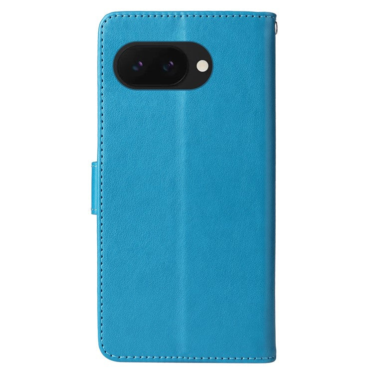 For Google Pixel 9a Leather Case Butterfly Floral Imprint Wallet Stand Cover - Blue