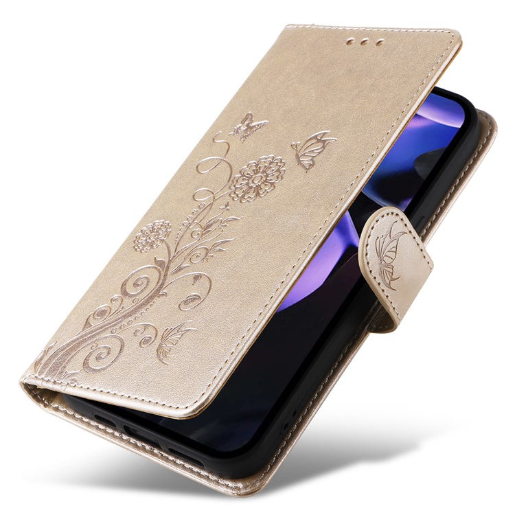 For Google Pixel 9a Leather Case Butterfly Floral Imprint Wallet Stand Cover - Gold