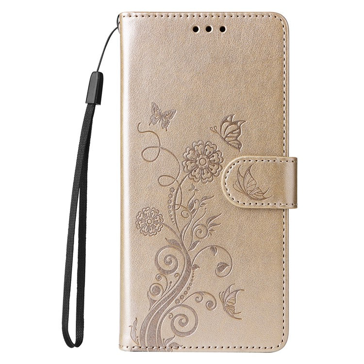 For Google Pixel 9a Leather Case Butterfly Floral Imprint Wallet Stand Cover - Gold