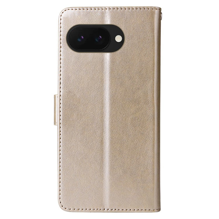 For Google Pixel 9a Leather Case Butterfly Floral Imprint Wallet Stand Cover - Gold