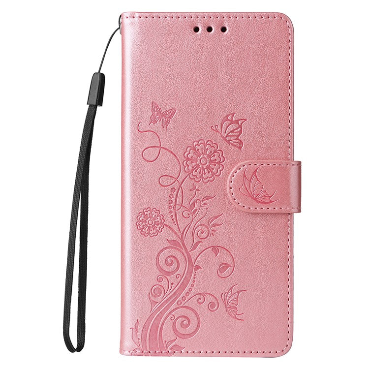 For Google Pixel 9a Leather Case Butterfly Floral Imprint Wallet Stand Cover - Pink