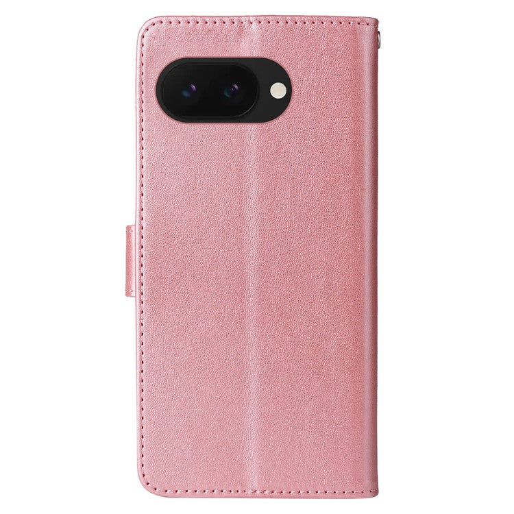 For Google Pixel 9a Leather Case Butterfly Floral Imprint Wallet Stand Cover - Pink