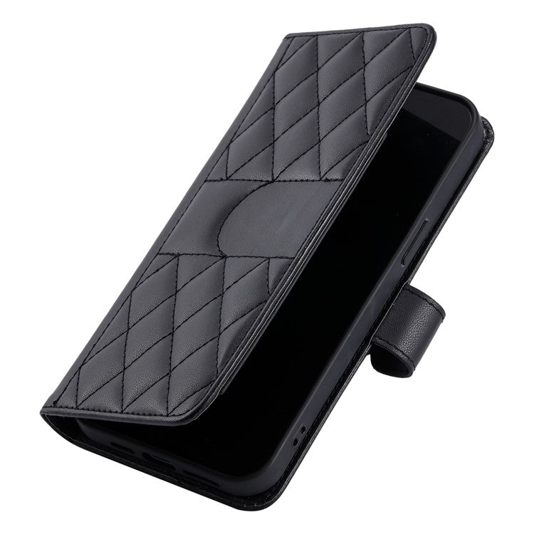 For Xiaomi Redmi Note 14 5G Crossbody Leather Case Ring Buckle Wallet Stand Rhombus Mobile Cover - Black